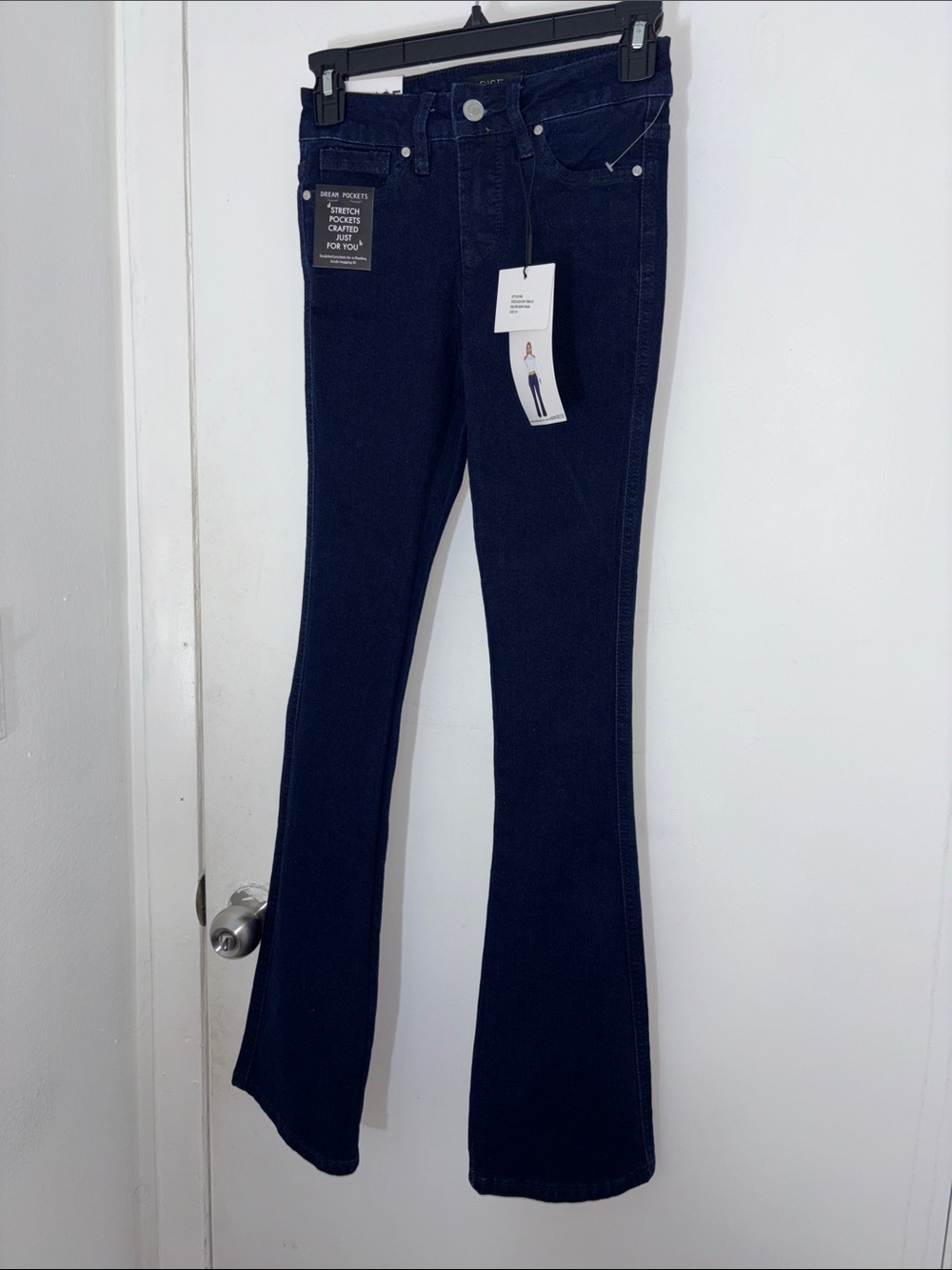Stretch High-Rise Dark Blue Flare Jeans — Wide Leg